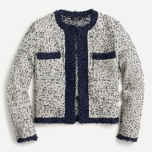 New J.Crew Open-Front Cropped Jacket in Contrast Tweed Navy/White XS (AR855)